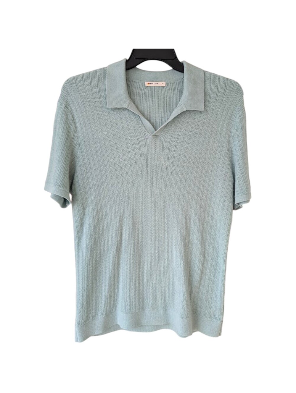Marine Layer Mens M Johnny Collar Knit Polo Liam Shirt Short Sleeve Light Blue